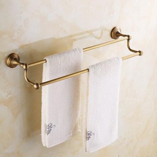 Antique Brass Towel Holder Bronze Brass Wall Mounted Kitchen Bathroom Double Towel Bar Holder Rack ZD918