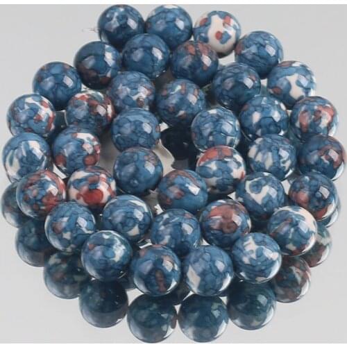 Natural Stone Navy Blue Rain Flower Jaspers Round Loose Beads for Jewelry Making DIY Woman Bracelet Necklace 4/6/8/10/12mm