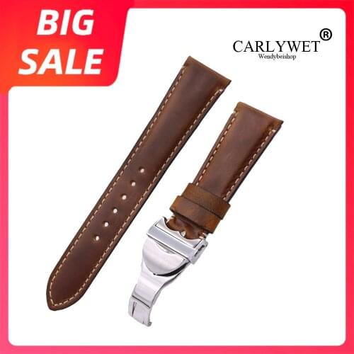 CARLYWET 20 22mm Luxury Durable Real Leather Replacement Wrist Watch Band Strap Belt Bracelet For Tudor Seiko Rolex Omega IWC