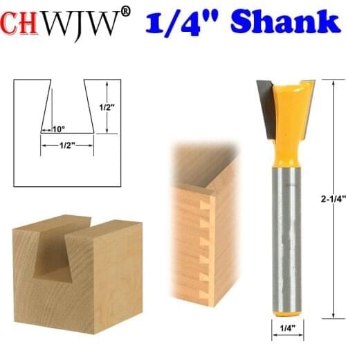 1pc 10 Degree 1/2" Dovetail Joint Router Bit - 1/4" Shank Woodworking cutter Tenon Cutter for Woodworking Tools