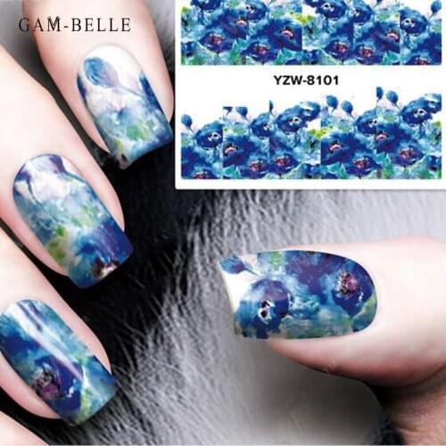 GAM-BELLE 1 Sheet Flower Series Nail Art Sticker Water Transfer Full Cover Nail Decals Wraps Beauty Nail Art Decoration Manicure