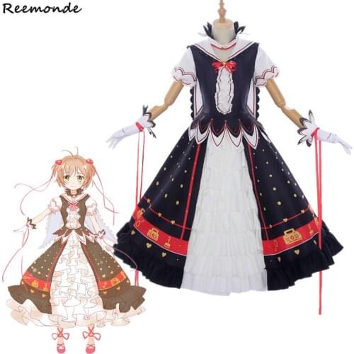 Anime Card Captor Sakura Dress Cosplay Costumes Clear Card Skirt Fancy Purple Synthetic Wigs Hair Woman Girls Halloween Clothes