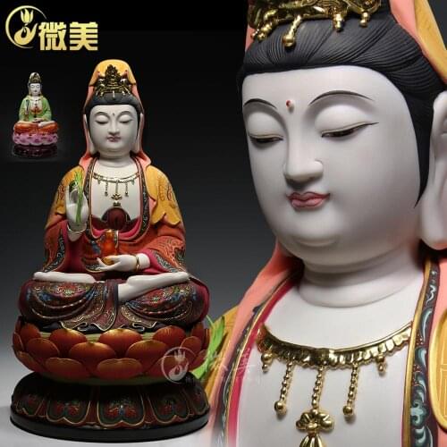 Dehua ceramics 10 inches to 17 inches of Guanyin sitting on the lotus Sam west mineral color Guanyin Buddha Avalokiteshvara