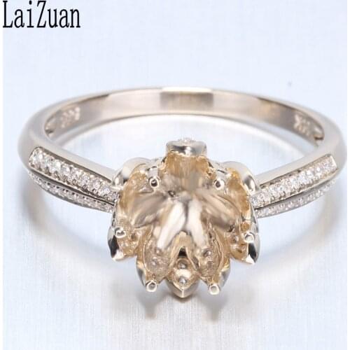 LaiZuan 7.5mm Round Solid 14k Yellow Gold 0.35ct Natural Diamonds Engagement Semi Mount Ring Setting Women Flower style Jewelry