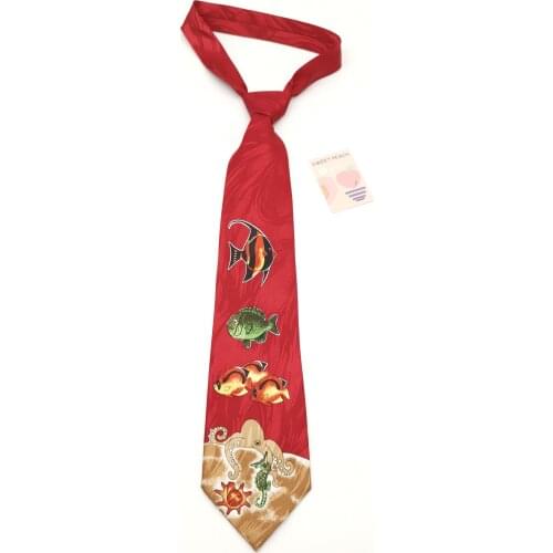Red Underwater World Original Silk Tie Octopus Turbot Fish Seahorse Turtle Combination native american barry wang mens neckties