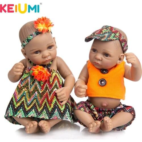 KEIUMI 11Inch 27cm Twins Doll Toddler Reborn Doll Full Silicone Body Girl In Skirt And Boy In Pants Doll Baby Toys For Children