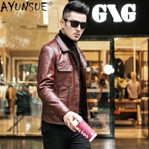 AYUNSUE Genuine Cowhide Leather Jacket Men Motorcycle 2020 Mens Clothing New Top Korean Jackets Male Ropa De Hombre LXR585