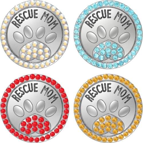 KZ3638 New Round Rhinestone Footprint RESCUE MOM 18MM snap buttons fit 18mm snap bracelet snap jewelry wholesale