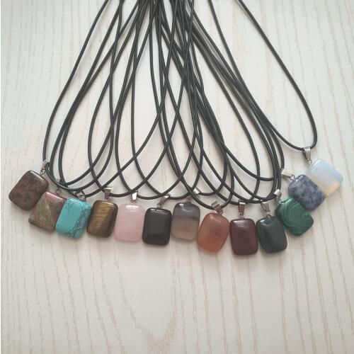 2021 Hot Sale 1pcs Natural Stone Pendant Rectangular Shape Rose Quartzs Crystal Agate Necklace For Women Men Jewelry Best Gift