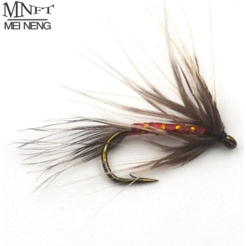 MNFT 10pcs 12# Golden Band Winding Red Long Beard May Fly Trout Fishing Fake Lures
