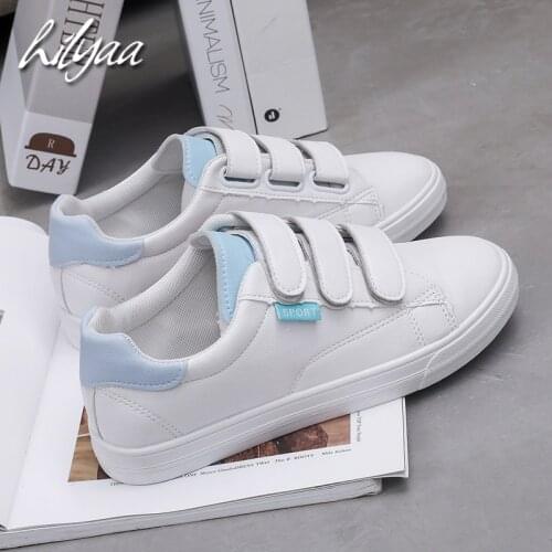 Fashion Spring Woman White Sneakers PU Hook & Loop Female Tenis Wedge White Tenis Feminino Casual chunky shoes Women Sneakers