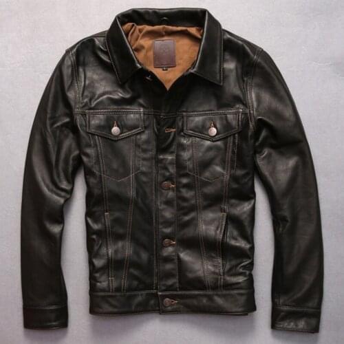Mens Thick Sheepskin Motorcycle Spring Autumn Vintage Genuine Leather Jacket Male Brand High Quality Soft Coats