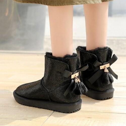 New Australia Ladies Snow Boots 100% Genuine Cowhide Leather Ankle Boots Warm Winter Boots Ladies Shoes Size 34-43