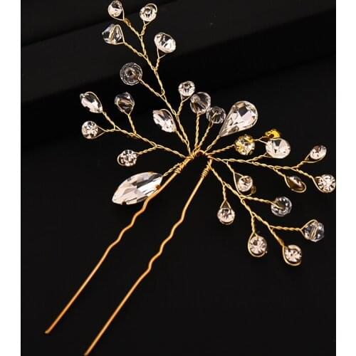 New Gold Hair Pins Clips Sticks Women Wedding Bridal Hair Accessories Handmade Crystal Special Tiara Hair Jewelry Girls Party
