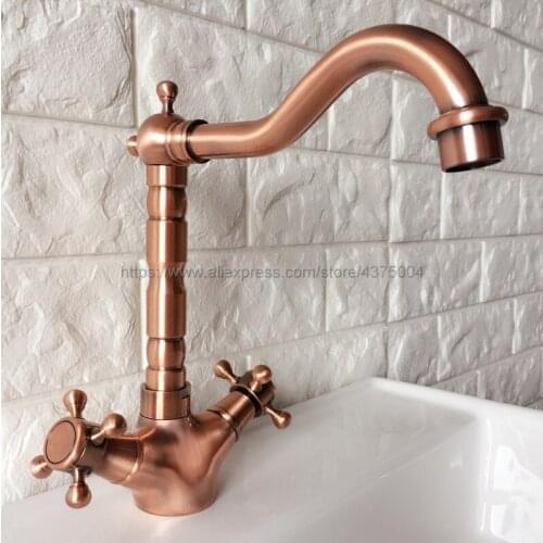 New Antique Red Copper Double handle Restroom bathroom wash basin faucet Hot and cold bath sink tap Nrg052