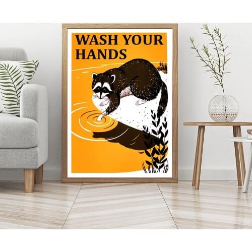 Wash Your Hands Posters and Prints Sink Animal Poster Wall Art Picture Vintage Canvas Painting For Bathroom Home Decoration