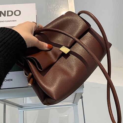 Simple Solid Color Vintage Brand Designer PU Leather Flap Crossbody Bags for Women 2021 Luxury Shoulder Bag Lady Small Handbags