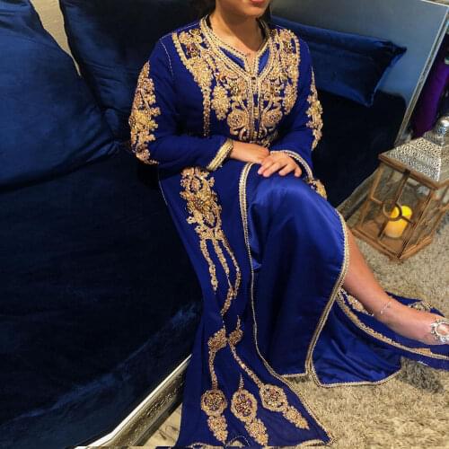 Blue Elegant Exquisite Moroccan Caftan Evening Dress Special Occasion Saudi Arabia Dubai Formal Prom Dress Plus Size