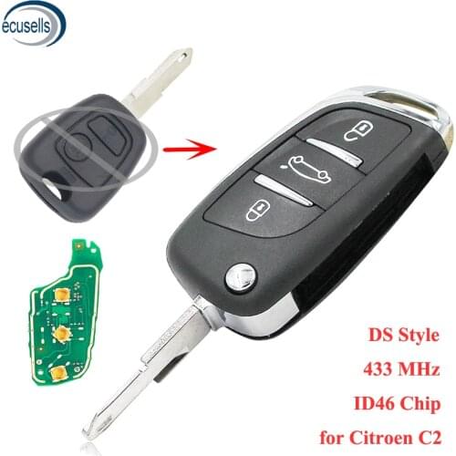 DS Style Folding Key 5036 for Citroen C2 3 Buttons Keyless Entry Fob Remote Key 434MHZ ID46 Chip for Peugeot 206 207 206CC