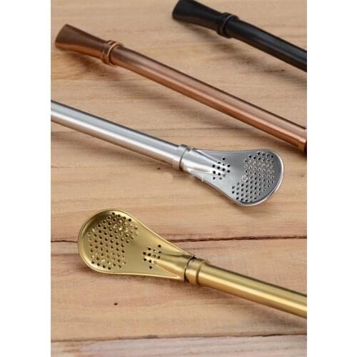 Stainless steel straw spoon coffee stirrer hot drink spoon residue fruit juice bar cocktail spoon filter