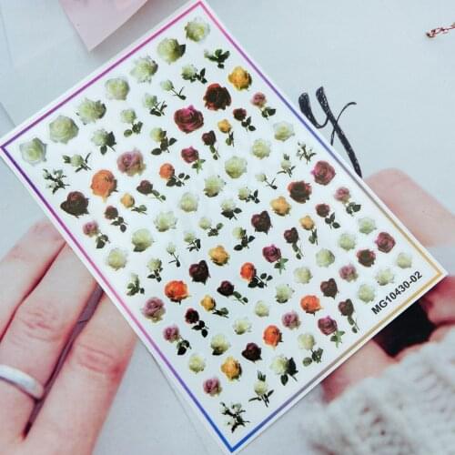 3d DIY Japanese Style Fashion Hot Selling Nail Stickers Back Glue Adhesive Dry Nail Decals New Design White& Red Roses Manicure