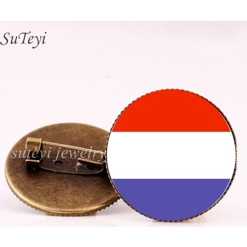 SUTEYI France/Vatican Flag Handmade Brooch Finland/Netherlands/Czech Republic Badges Picture Glass Pins Brooches Women Jewelry