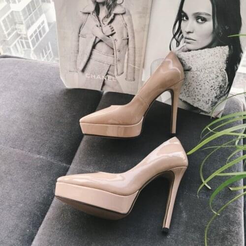 New Women Platform Pumps Fashion Thin Heeled Stilettos Genuine Leather Ladies Party High Heeled Shoes Shallow Spring Summer Shoe
