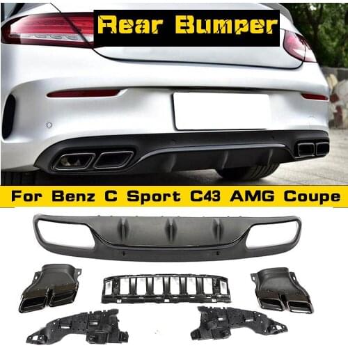 W205 Rear Bumper Diffuser Lip Spoiler for Mercedes Benz W205 C200 C300 C43 AMG Coupe 2-Door 2014-2019 Bumper Diffuser With Tips