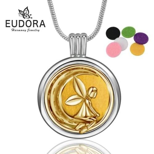 Eudora 20mm essential oil diffuser round locket necklace fairy shape aromatherapy pendant jewelry for women free with 5pads X66