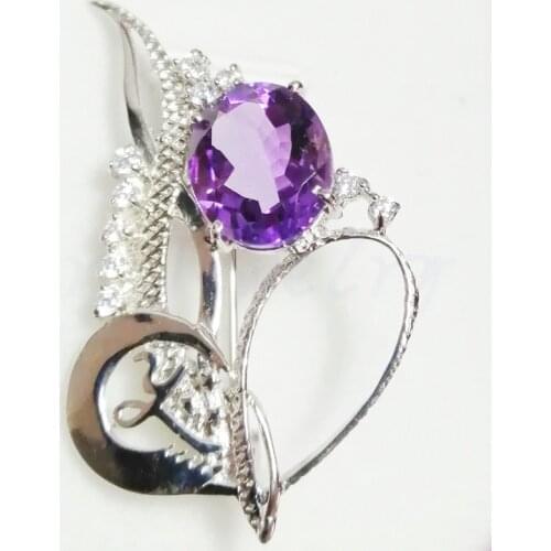 Natural real amethyst plant style brooch pins Free shipping 925 sterling silver 4.5ct gemstone Fine jewelry C9021101