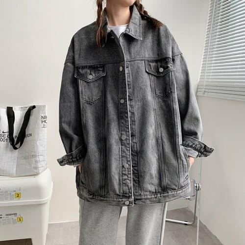 2020 Autumn Jeans Jacket Women Big Pocket Coats Female Oversize Turn-down Collar Loose Blue Casual Denim Jacket Women