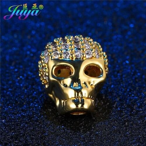 Women Men Beads Bracelets DIY Making Findings Supplies Micro Pave Zircon Copper Skull Beads Accessories Fashion Jewelry Beads