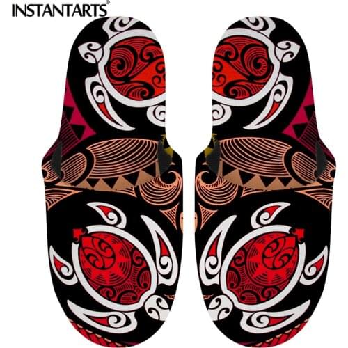 INSTANTARTS Sea Turtle Tribal Polynesian Pattern Women Cotton Slipper Non-Slip Lightweight Flip Flop Comfort Warm Loafers Shoes