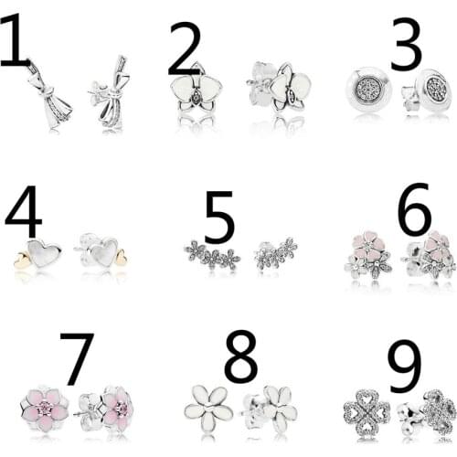 925 Sterling Silver Women Flower Heart Crystal Diy pan Earrings High Quality Earring with Women Wedding Jewelry