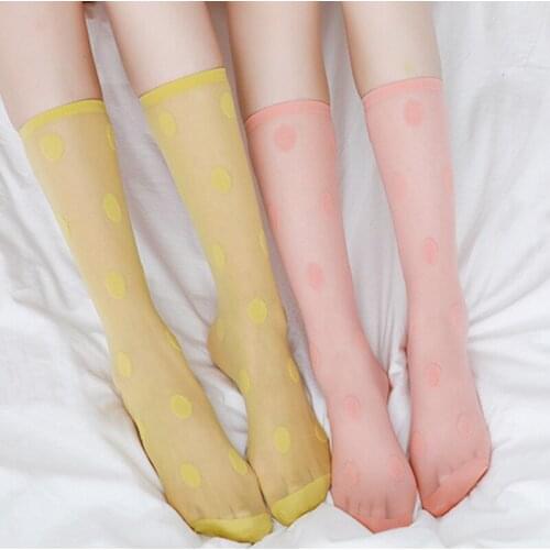 Women Vintage Dot Patterned Fashion Streetwear Socks Mesh Transparent Sexy Cool Ultra-thin Colored Socks New Arrival Summer 2020