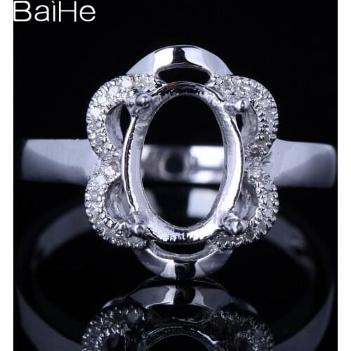 BAIHE Solid 10K White Gold About 9x7mm Oval No Main Stone Engagement Women Trendy Fine Jewelry Fashion Semi Mount Gift Ring