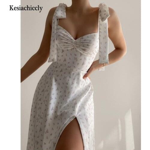 Kesiachiccly Holiday floral dress lace up womens summer sundress A-line Spaghetti Strap dress Prairie chic ladies vestidos
