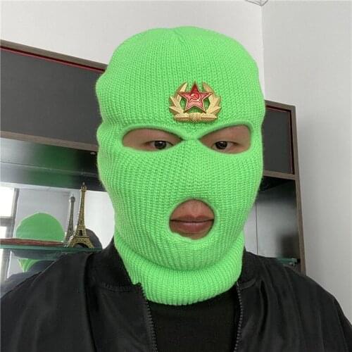 Badge Balaclava Winter Hip Hop Mask Hat Keep Warm Cover Mask Halloween Caps For Motorcycle Bicycle Ski Cycling Outdoor Beanies