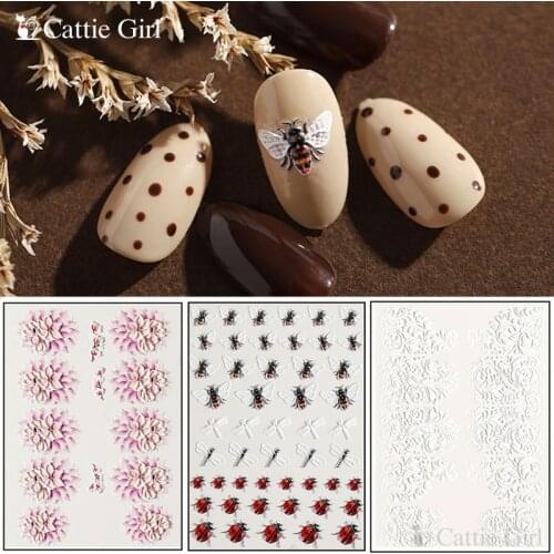 1 Sheet 3D Bee Nail Art Sticker Acrylic Embossed Flowers Wrap Water Decal Tattoo Nail Gel Stickers for Nails Decorations
