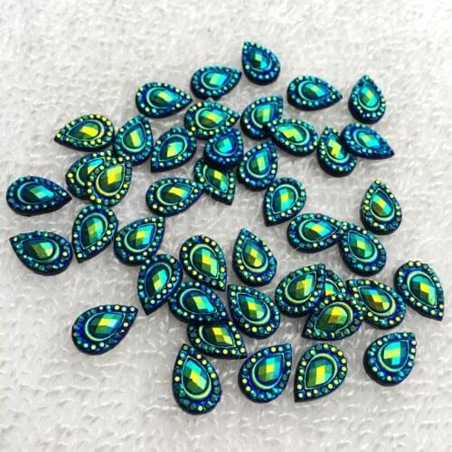 100pcs 8*12mm AB Drop Shape flatback Resin Rhinestone stones strass button-A487