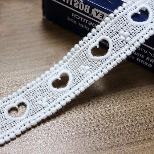 20yards white cotton heart-shaped embroidery lace trim ribbon fabric handmade articles craft gift decoration