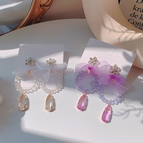 2020 Romantic Purple Crystal Long Drop Earrings Shining Rhinestone Flower Water Drop Dangle Earrings Elegant Fine Charm Jewelry