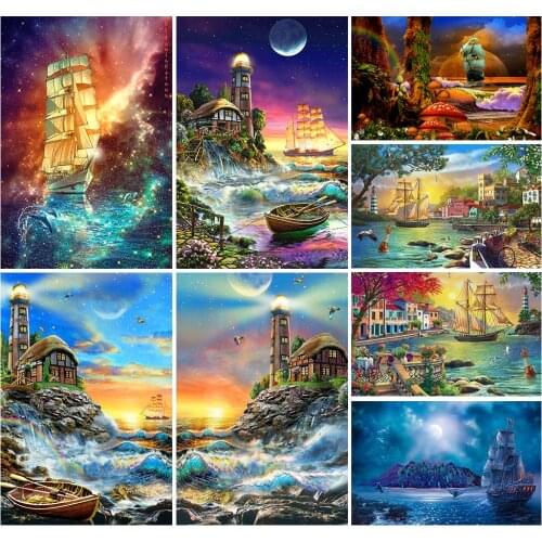5D DIY Scenic Diamond Painting Sailboat Mosaic Sale Diamond Embroidery Landscape Rhinestone Sea Scenery Kit Art Home Decor Gift
