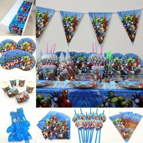 82pc/set Avenger Superhero Happy Birthday Party Decoration Kids Boys Disposable Tableware Baby Shower Event Party Supplies Favor