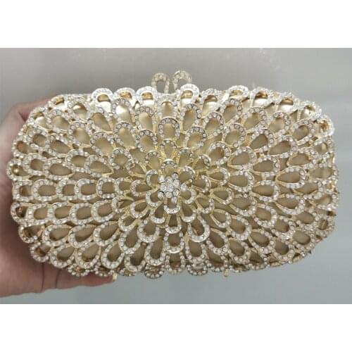 Hollow Out White Diamond Evening Clutch Bag Casual Wedding Purse Designer Champagne Crystal Women Phone Chain Shoulder Purses