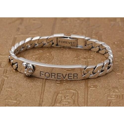 Solid 925 Sterling Silver heart forever Link Bracelet bangle Chain Jewelry for men women A4668