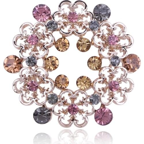 Korean Wild Rhinestone Brooch Floret Round Garland Crystal Brooch Fashion Cardigan Clothes Japan And South Korea Jewelry Brooch