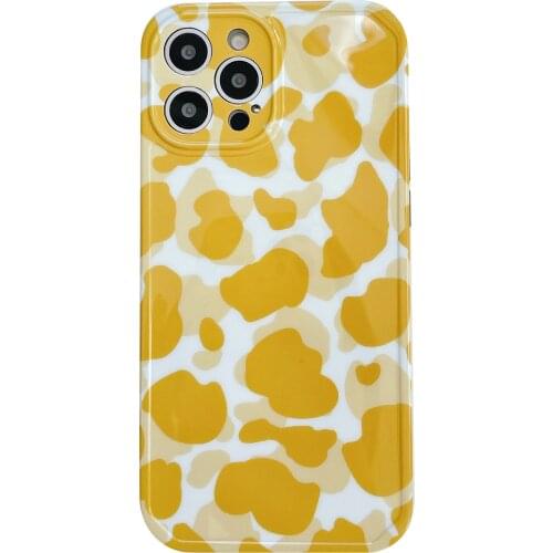 Lemon Yellow Cow Pattern Case for iPhone 12 Pro Max Back Phone Cover for 12 Mini 11 Pro Max X XS XR 8 7 Plus SE 2020 Capa