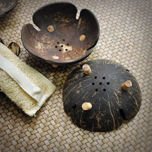 Soap Case Coconut Shell Creative Handmade Natural Wooden Bathroom Soap Dish Container Cup Rack Soap Holder Kitchen Tub Storage