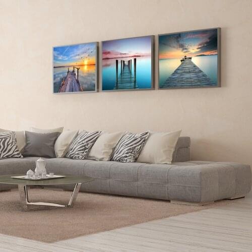 Sunset Cloud Sea View Wooden Bridge Seaside Landscape Poster Prints Canvas Art Wall Painting